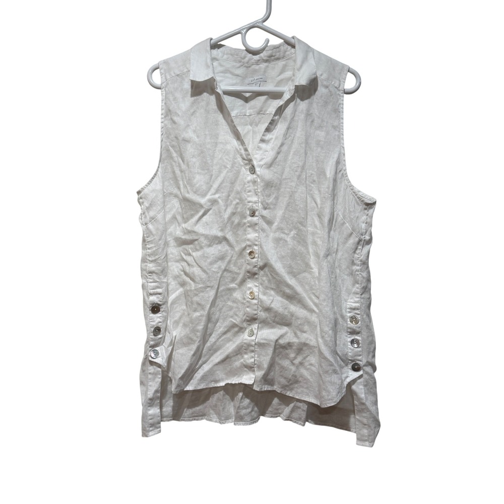 J. Jill Love Linen Sleeveless Button Down Tunic Top White XL Coastal Resort